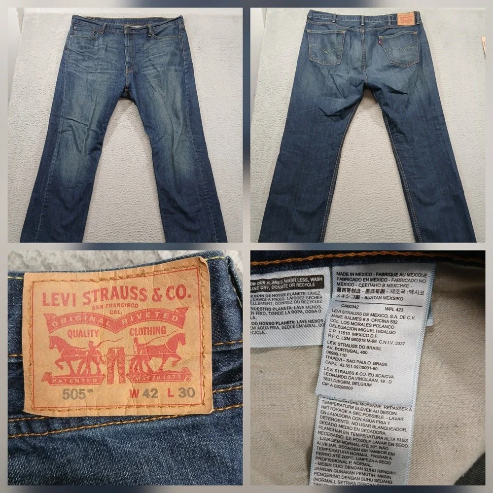 Levi's‎ 505 Jeans Men's 42x30 Blue Denim Straight Leg Classic Fit